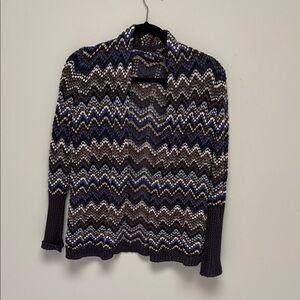 NIC+ZOE Zigzag Knit Cardigan in Blue and Brown